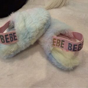 BEBE Kids' Pastel Furry Slide Sandals - Pink Strap